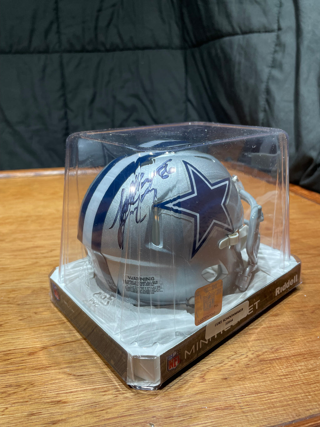 Luke Schoonmaker Autographed Cowboys Mini Helmet- Legit Prova Hologram
