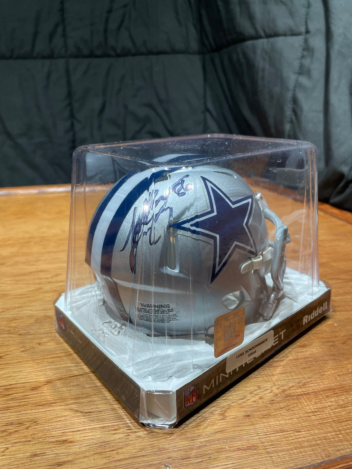 Luke Schoonmaker Autographed Cowboys Mini Helmet- Legit Prova Hologram