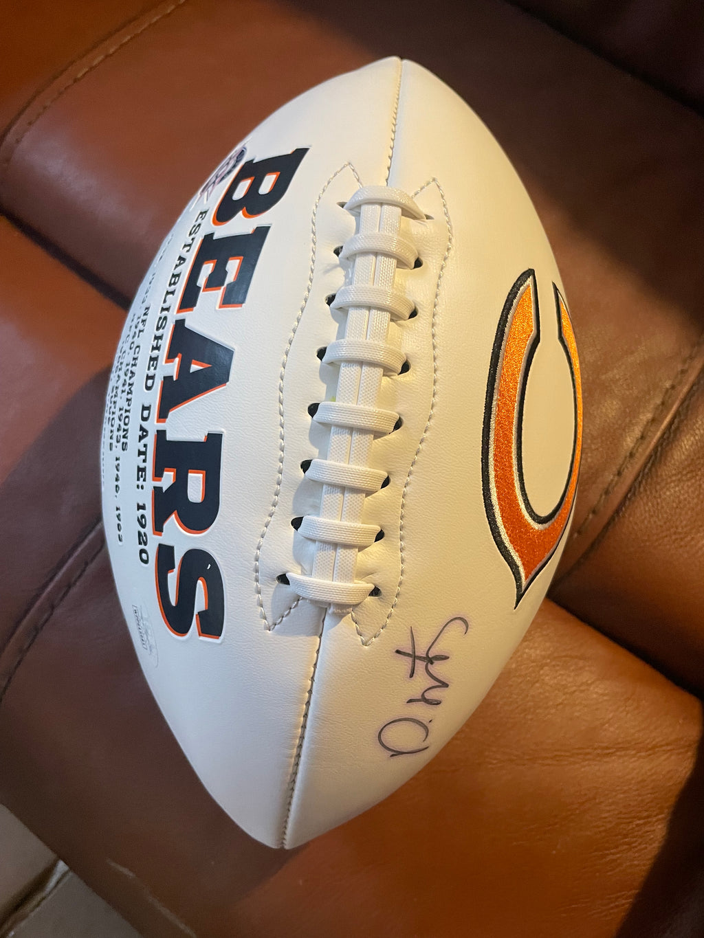 David Montgomery Autographed Chicago Bears Football- JSA Hologram and Certificate of Authenticity