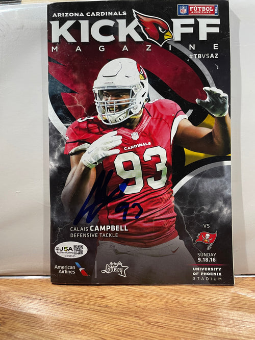 Calais Campbell Autographed Arizona Cardinals Kickoff Program from 9-18-2016-  JSA Hologram