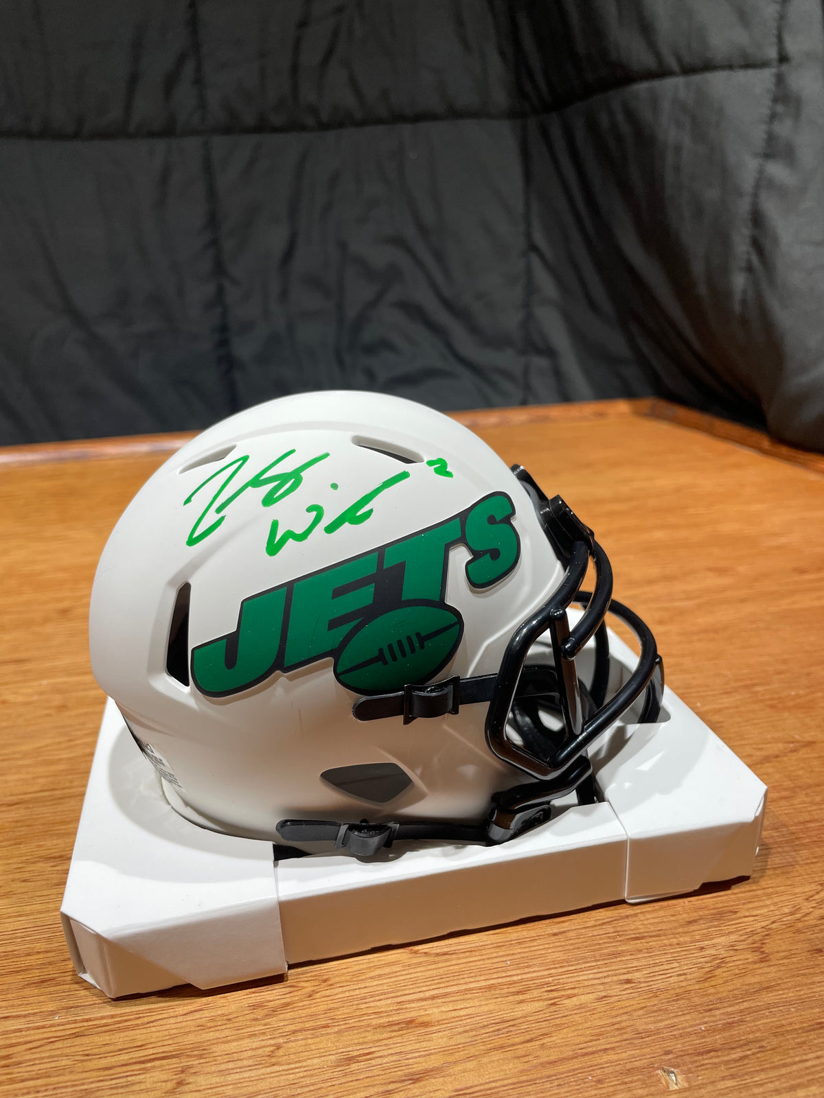 Zach Wilson Autographed Jets Lunar Eclipse Mini Helmet- Beckett Hologram