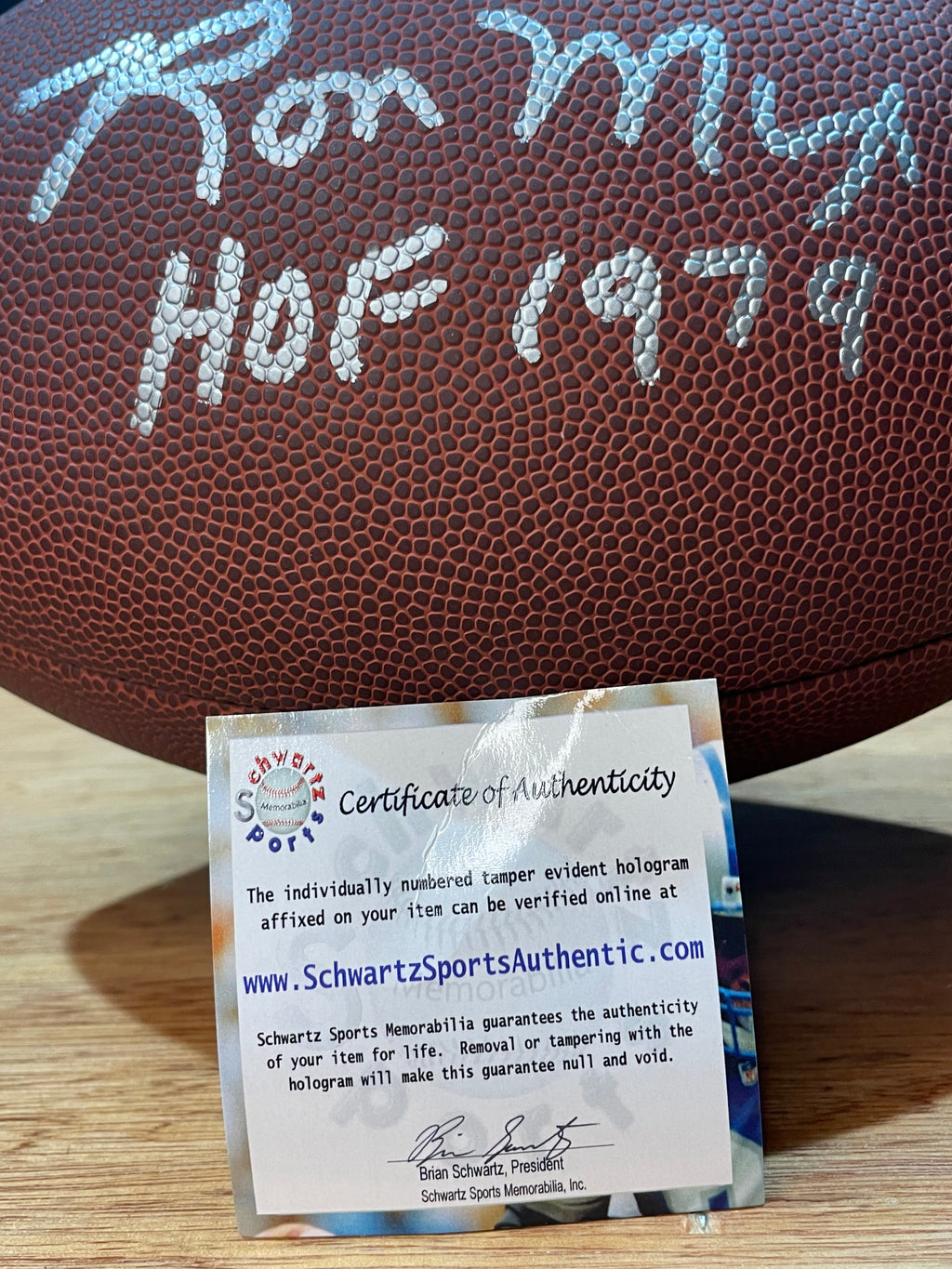 Ron Mix Chargers Autographed Football- Schwartz Hologram and Certificate of Authenticity