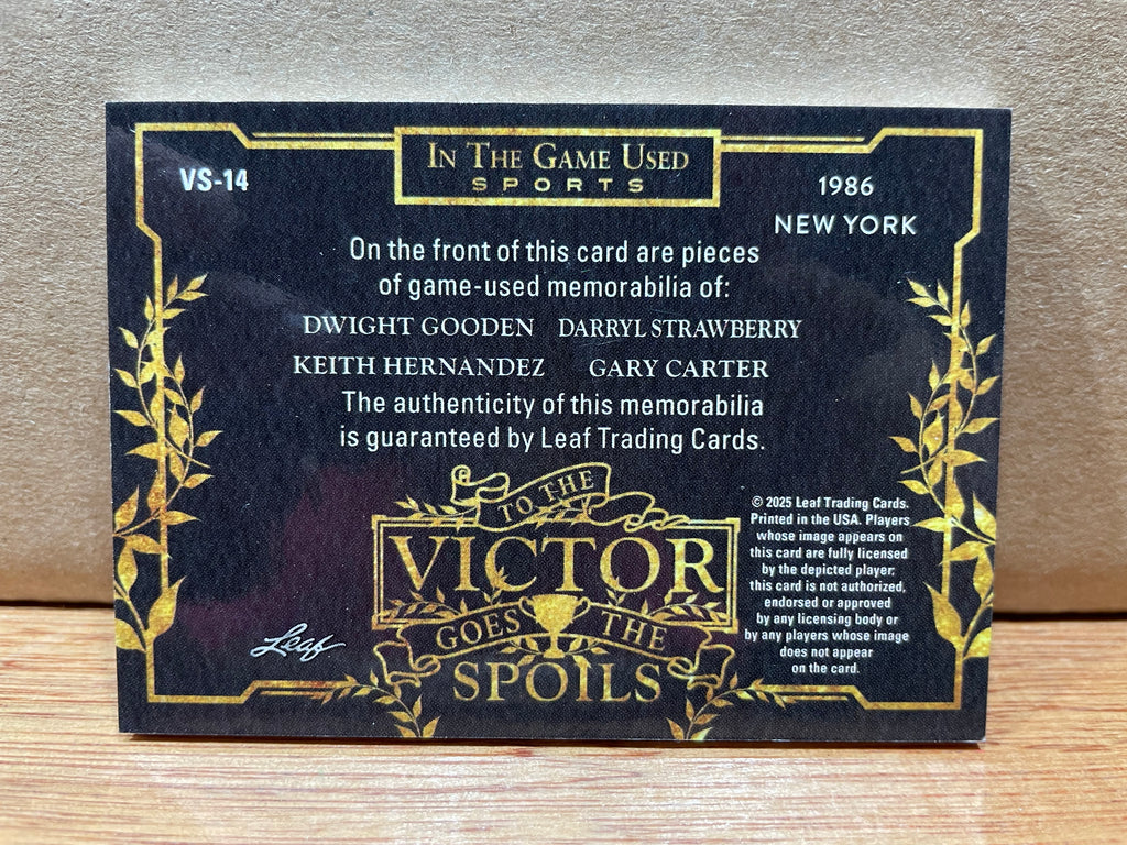 2025 Leaf in The Game Used Sports 1986 New York Mets featuring Darryl Strawberry, Doc Gooden,Keith Hernandez, and Gary Carter numbered 4/6