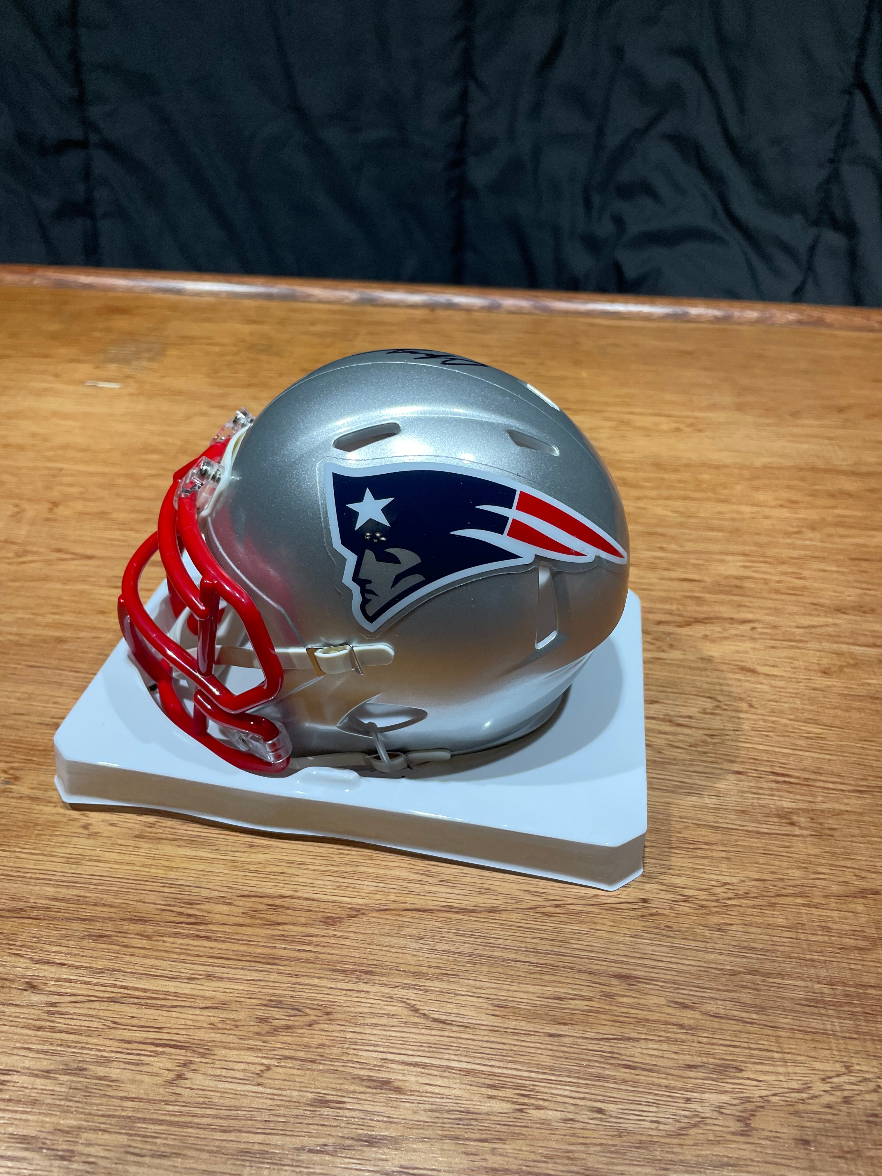 Christian Gonzalez Autographed Patriots Mini Helmet- Beckett Hologram