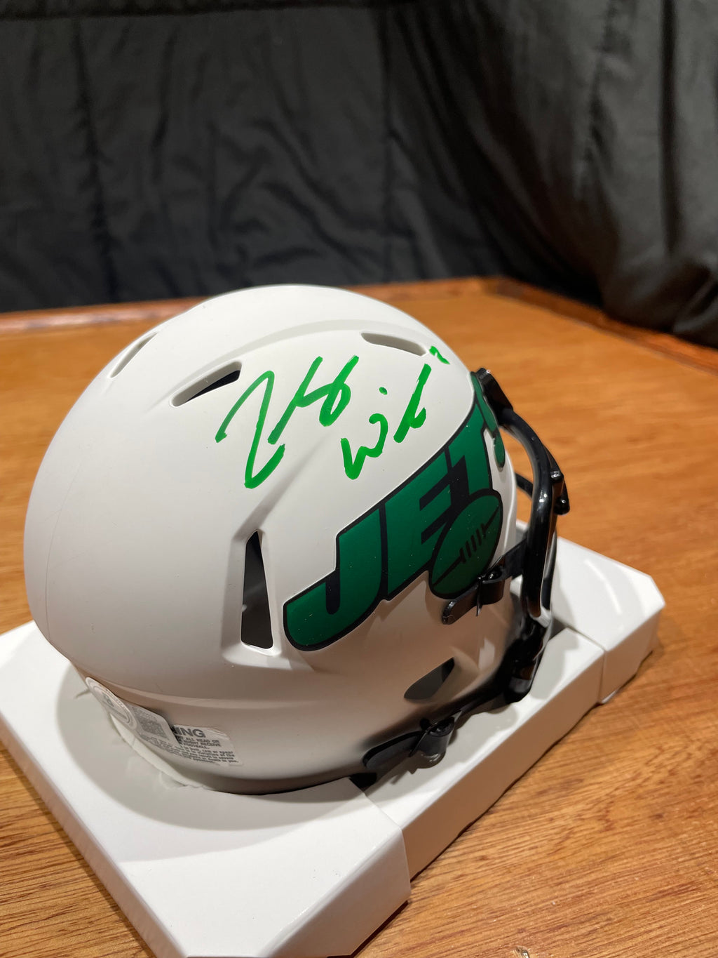 Zach Wilson Autographed Jets Lunar Eclipse Mini Helmet- Beckett Hologram
