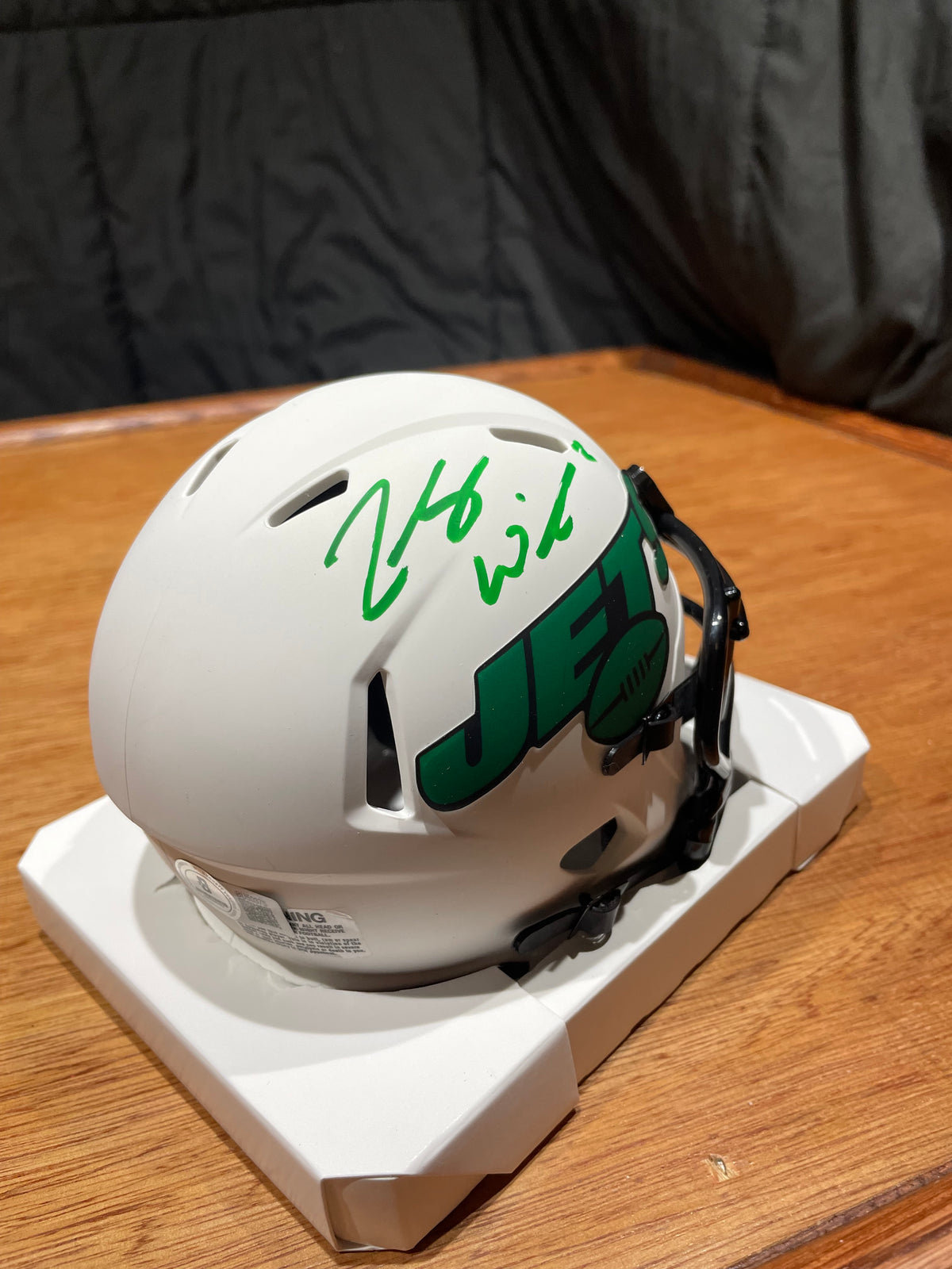 Zach Wilson Autographed Jets Lunar Eclipse Mini Helmet- Beckett Hologram