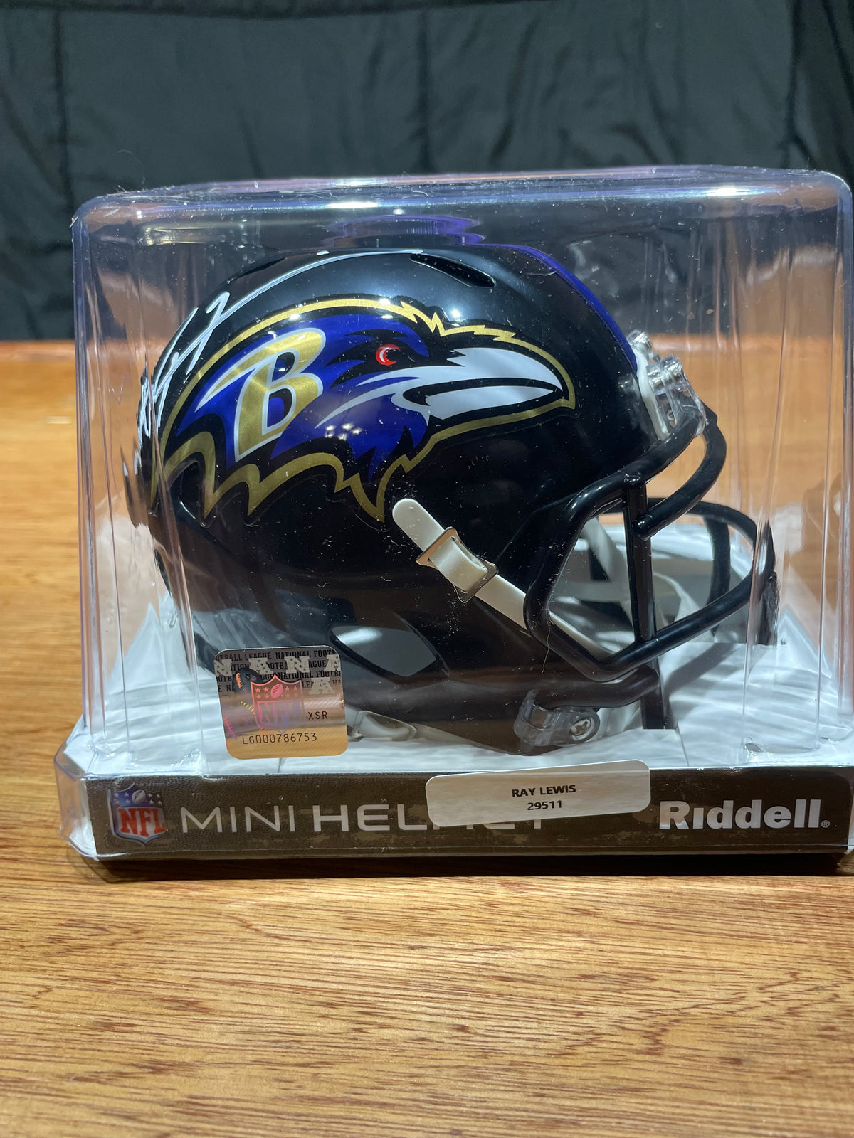 Ray Lewis Autographed Ravens Mini Helmet- Beckett Hologram