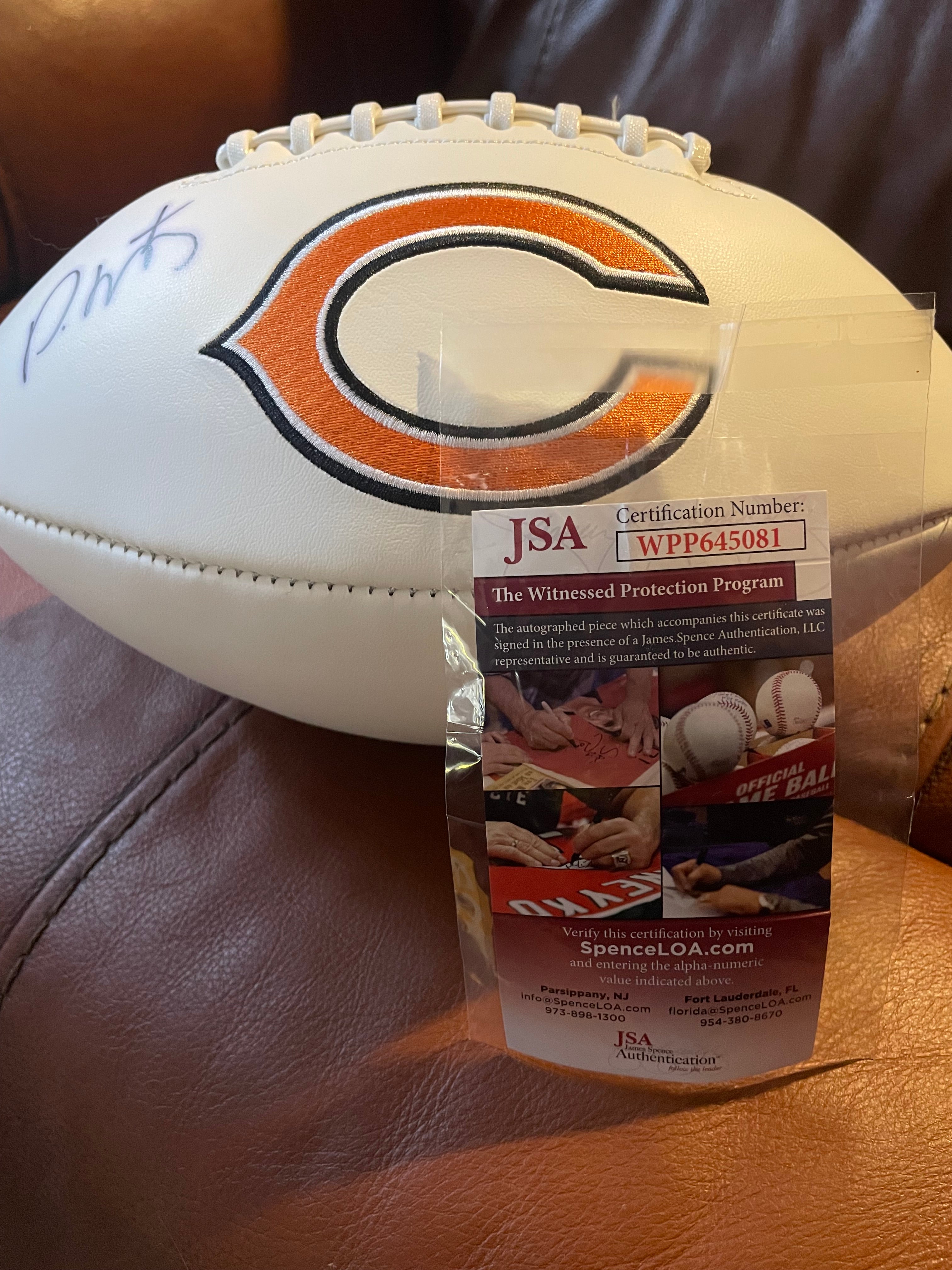 David Montgomery Autographed Chicago Bears Football- JSA Hologram and Certificate of Authenticity