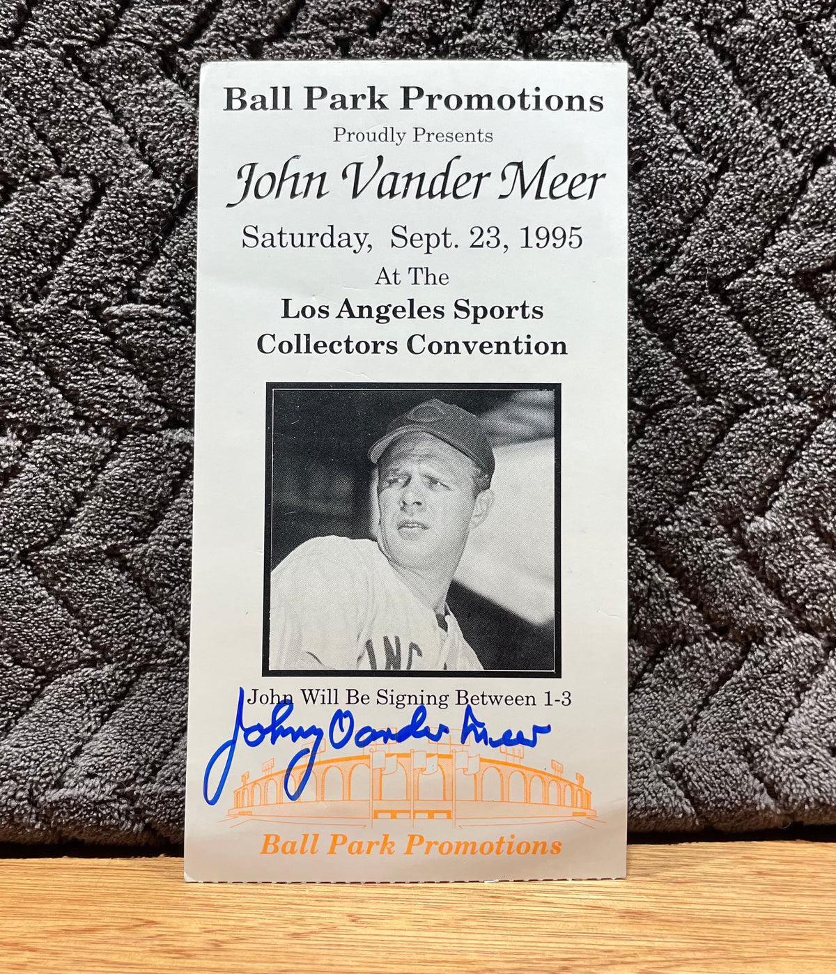 Johnny Vander Meer Autographed Promotional Signing Card - JSA Certified