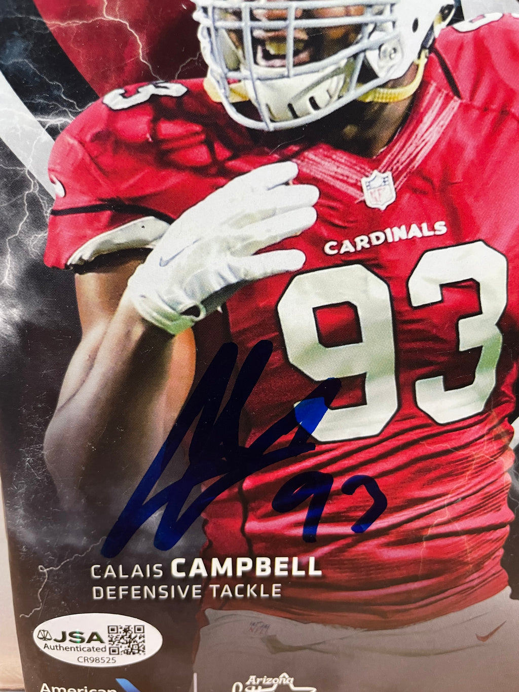 Calais Campbell Autographed Arizona Cardinals Kickoff Program from 9-18-2016-  JSA Hologram