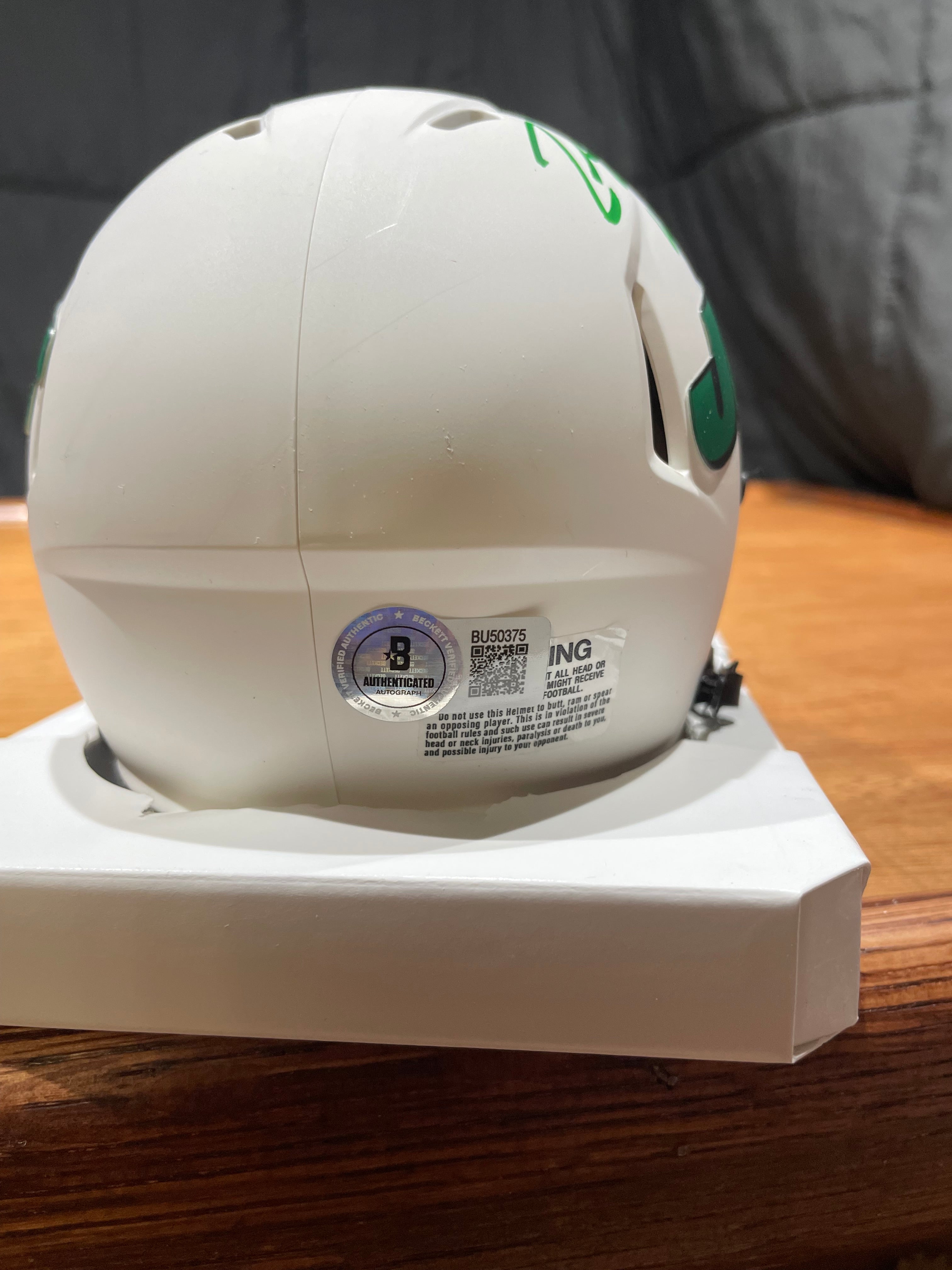 Zach Wilson Autographed Jets Lunar Eclipse Mini Helmet- Beckett Hologram