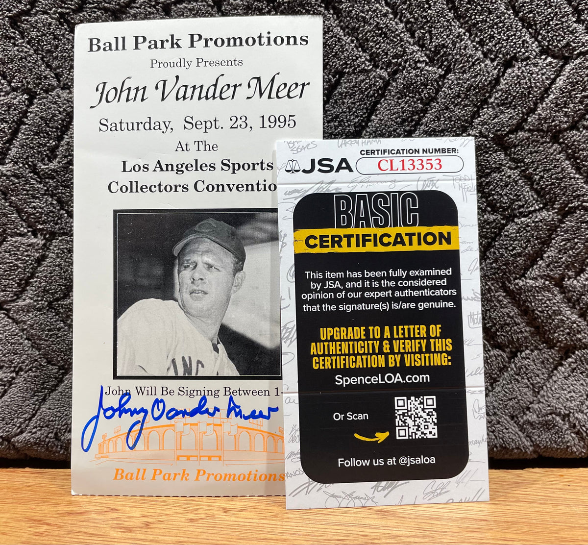 Johnny Vander Meer Autographed Promotional Signing Card - JSA Certified