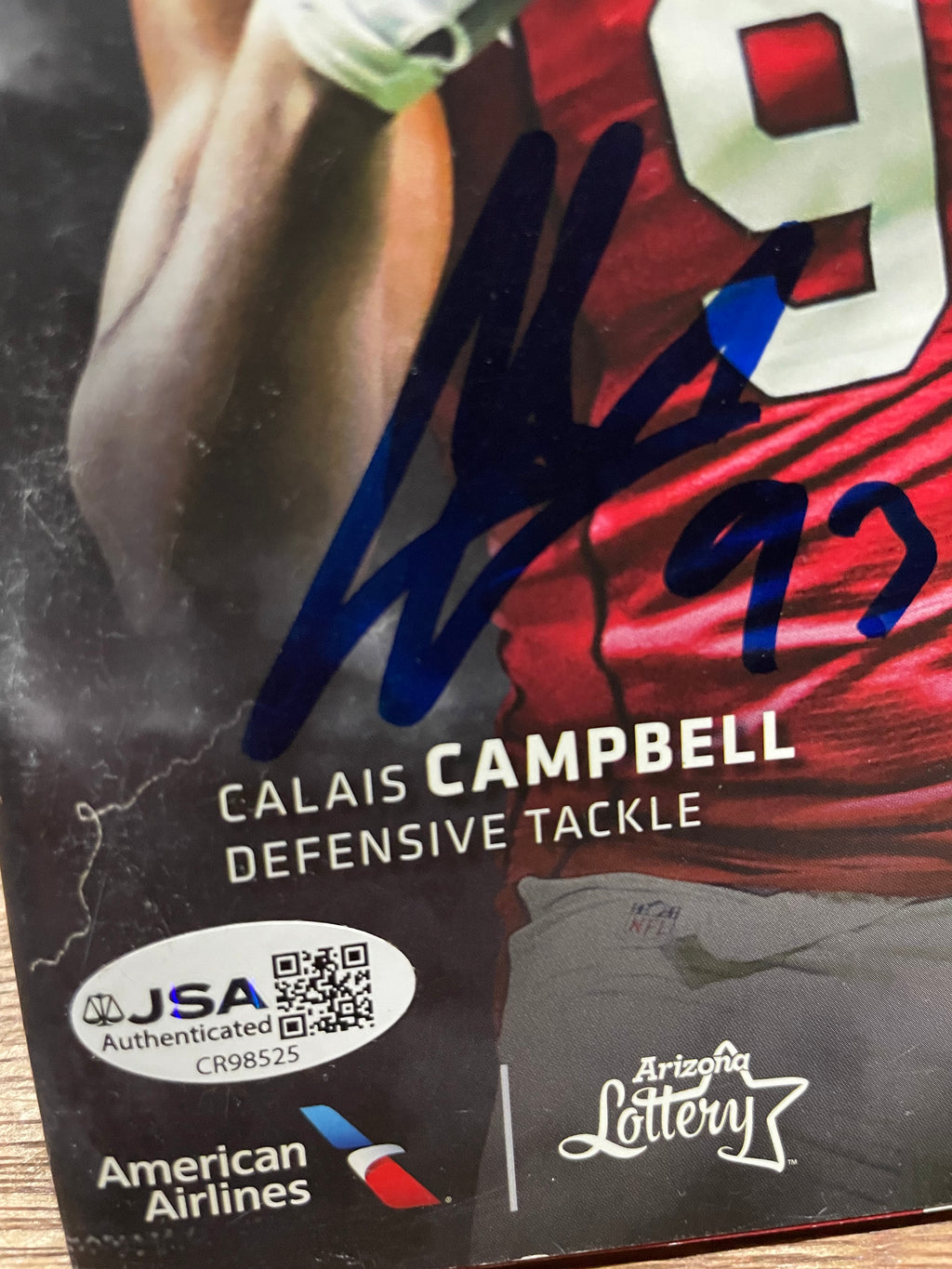 Calais Campbell Autographed Arizona Cardinals Kickoff Program from 9-18-2016-  JSA Hologram