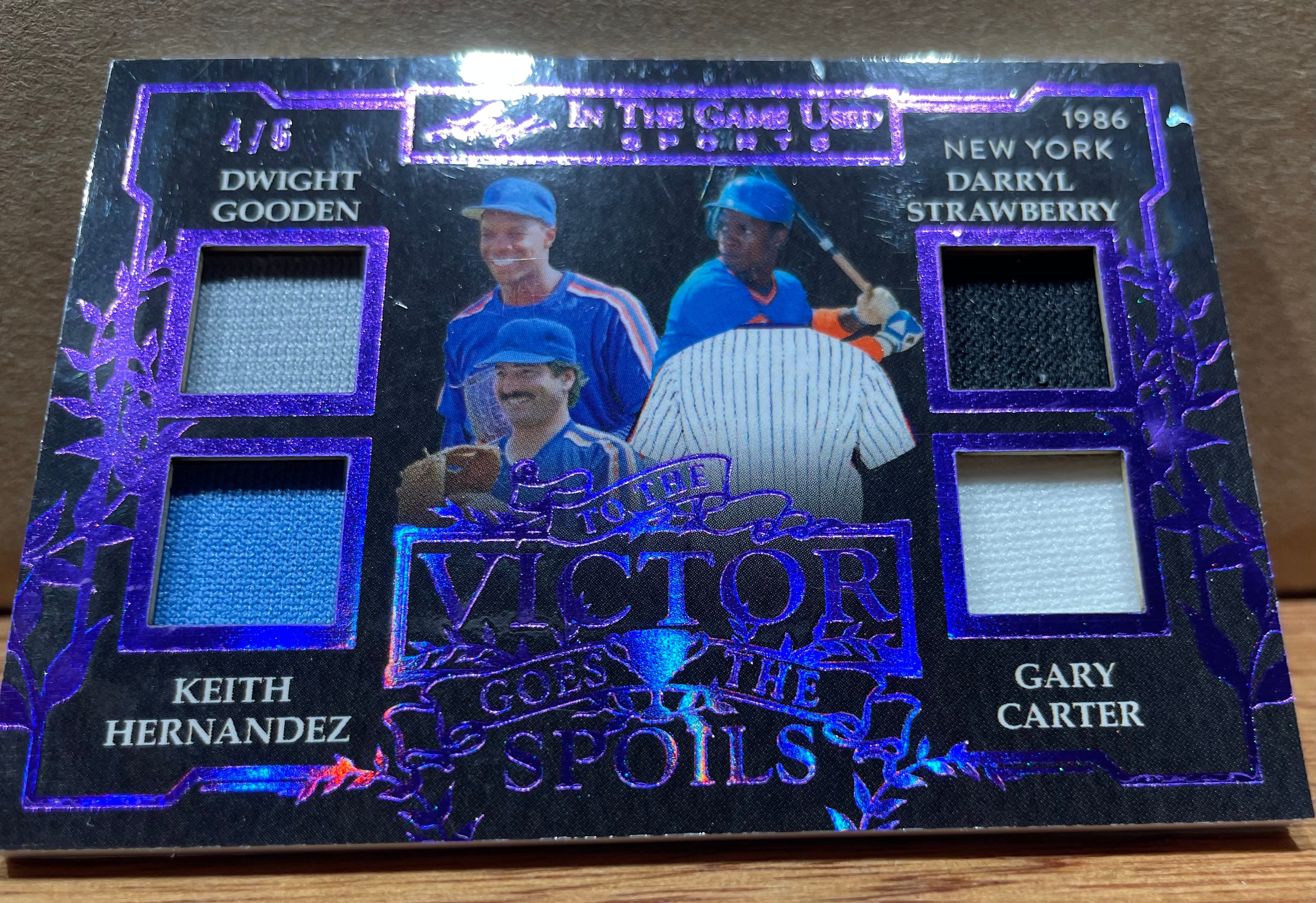 2025 Leaf in The Game Used Sports 1986 New York Mets featuring Darryl Strawberry, Doc Gooden,Keith Hernandez, and Gary Carter numbered 4/6