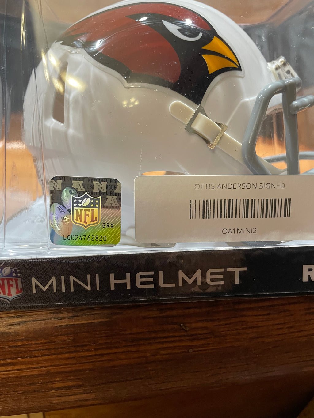 Ottis “O.J.” Anderson Autograghed Cardinals Mini Helmet - Schwartz Certified