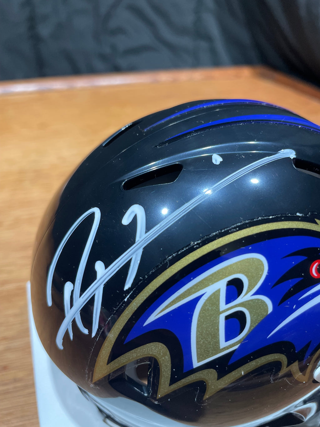 Ray Lewis Autographed Ravens Mini Helmet- Beckett Hologram