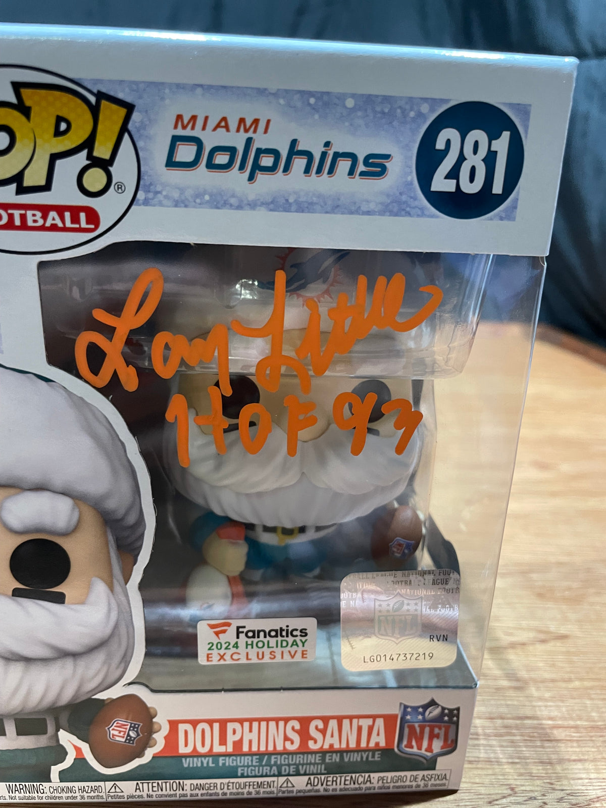 Larry Little Autographed Miami Dolphins Funko Pop- Schwartz Hologram and Certificate of Authenticity