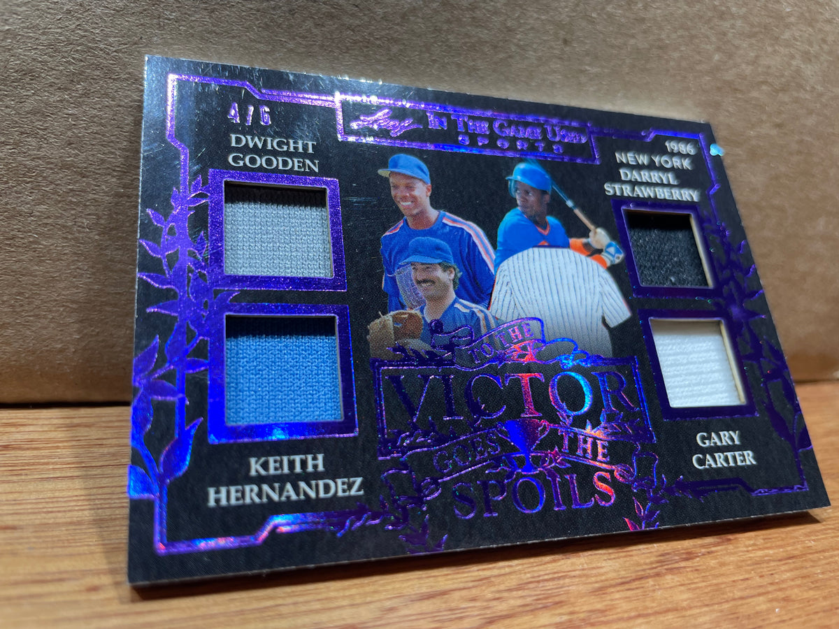 2025 Leaf in The Game Used Sports 1986 New York Mets featuring Darryl Strawberry, Doc Gooden,Keith Hernandez, and Gary Carter numbered 4/6