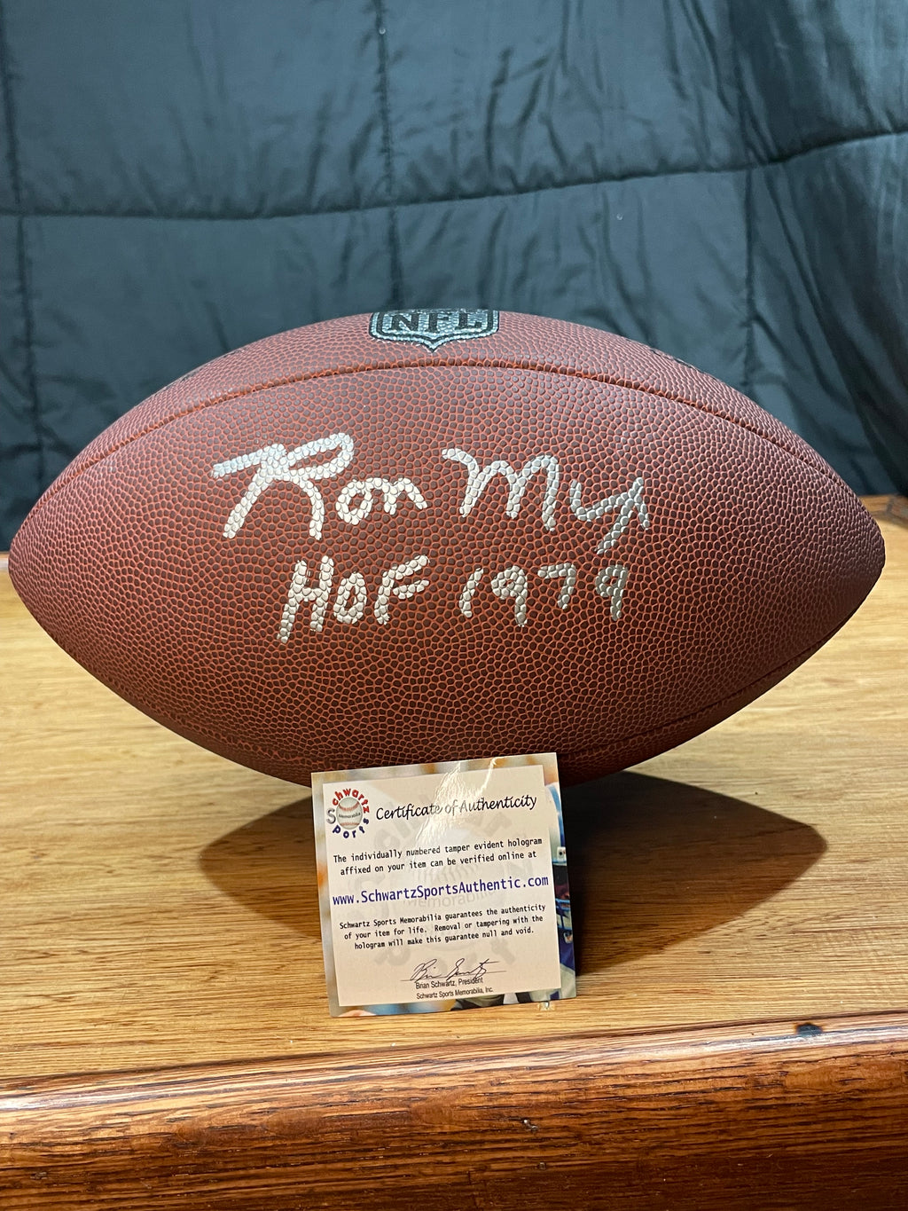 Ron Mix Chargers Autographed Football- Schwartz Hologram and Certificate of Authenticity