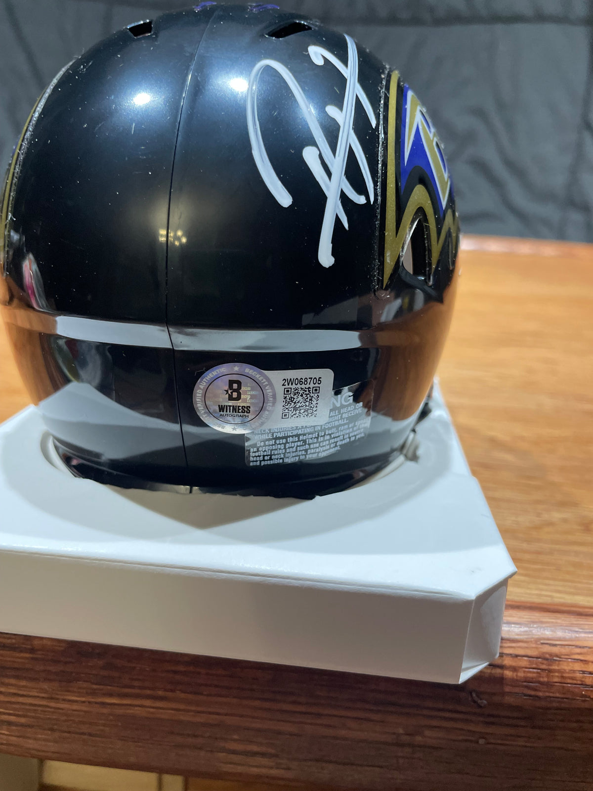 Ray Lewis Autographed Ravens Mini Helmet- Beckett Hologram