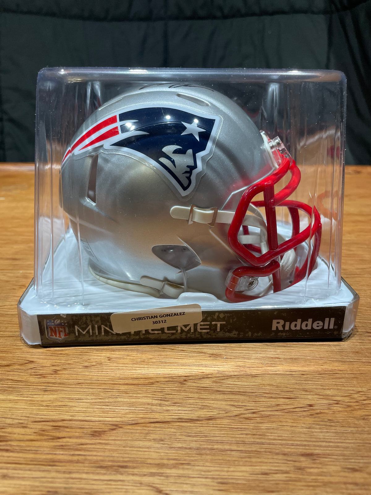 Christian Gonzalez Autographed Patriots Mini Helmet- Beckett Hologram