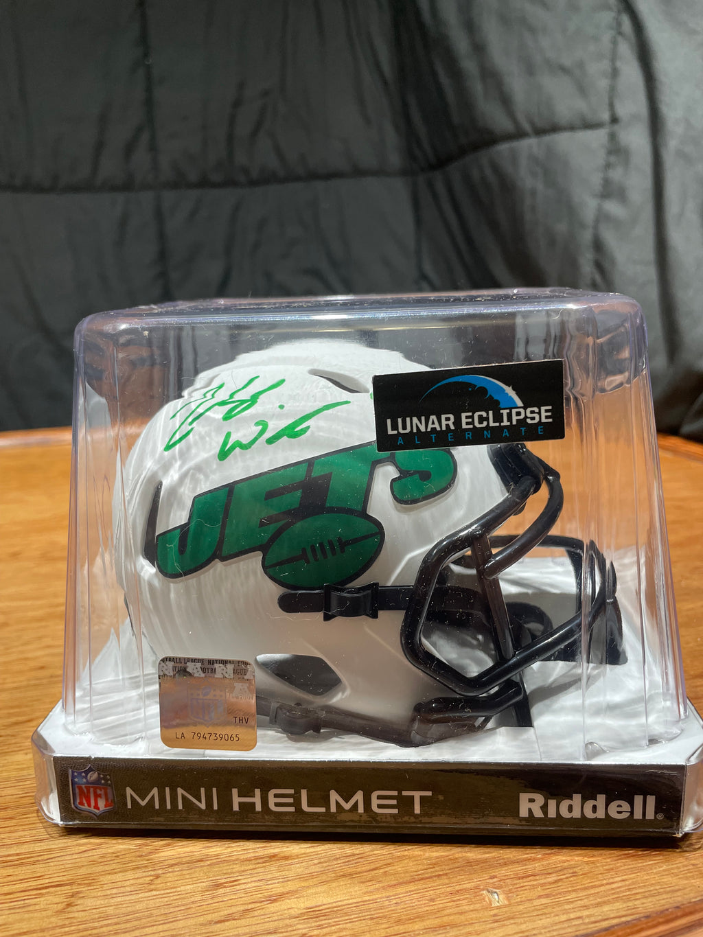 Zach Wilson Autographed Jets Lunar Eclipse Mini Helmet- Beckett Hologram