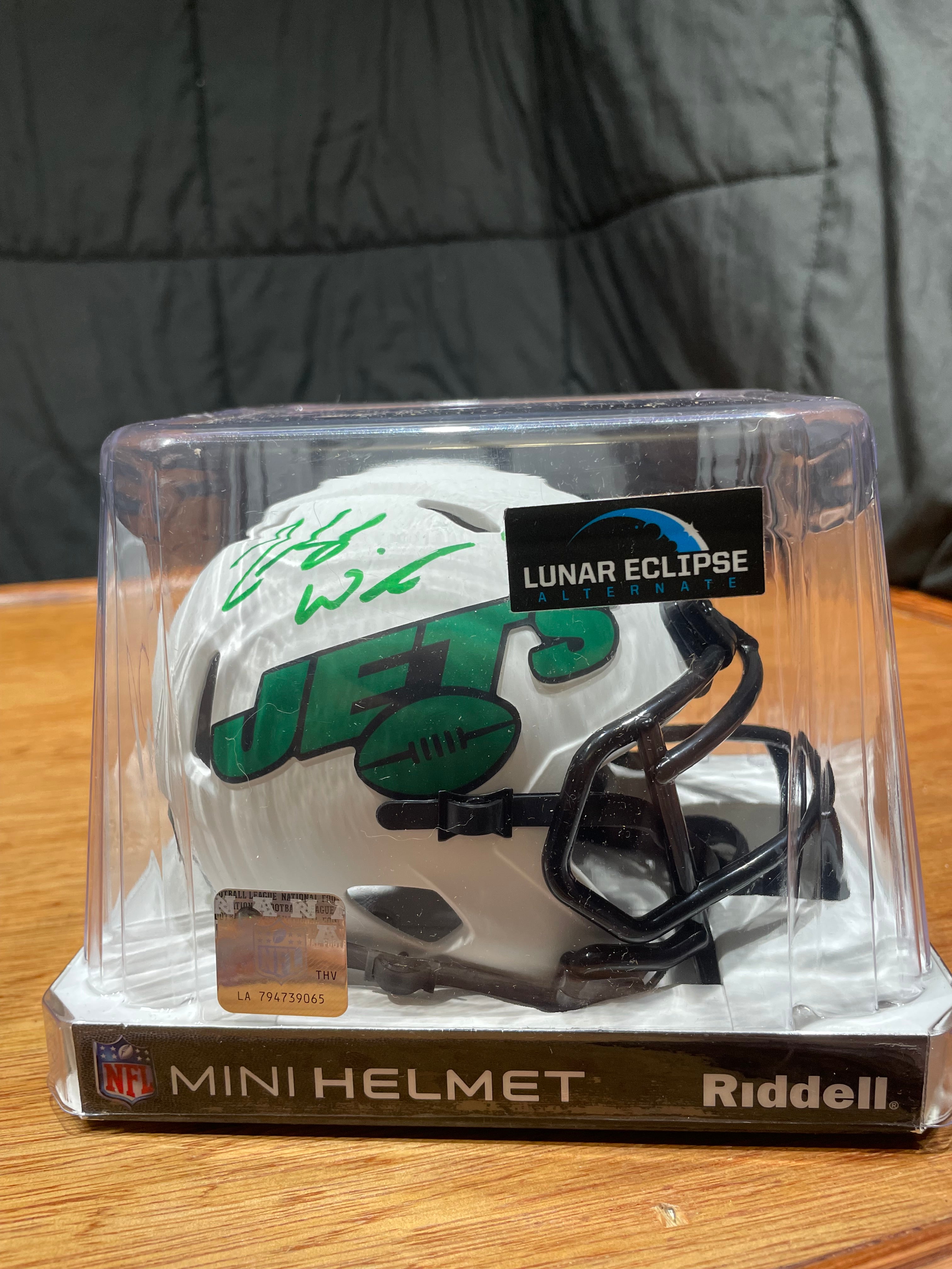 Zach Wilson Autographed Jets Lunar Eclipse Mini Helmet- Beckett Hologram