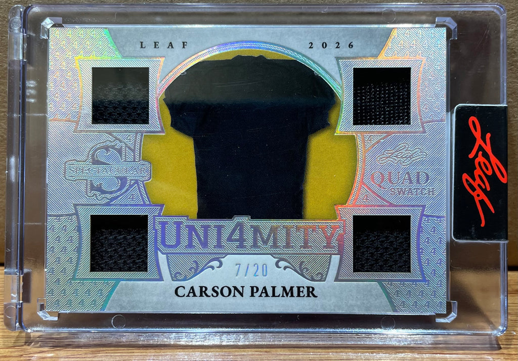 Carson Palmer 2026 Leaf Spectacular Uni4mity 4 Quad Swatch.  Numbered 7/20