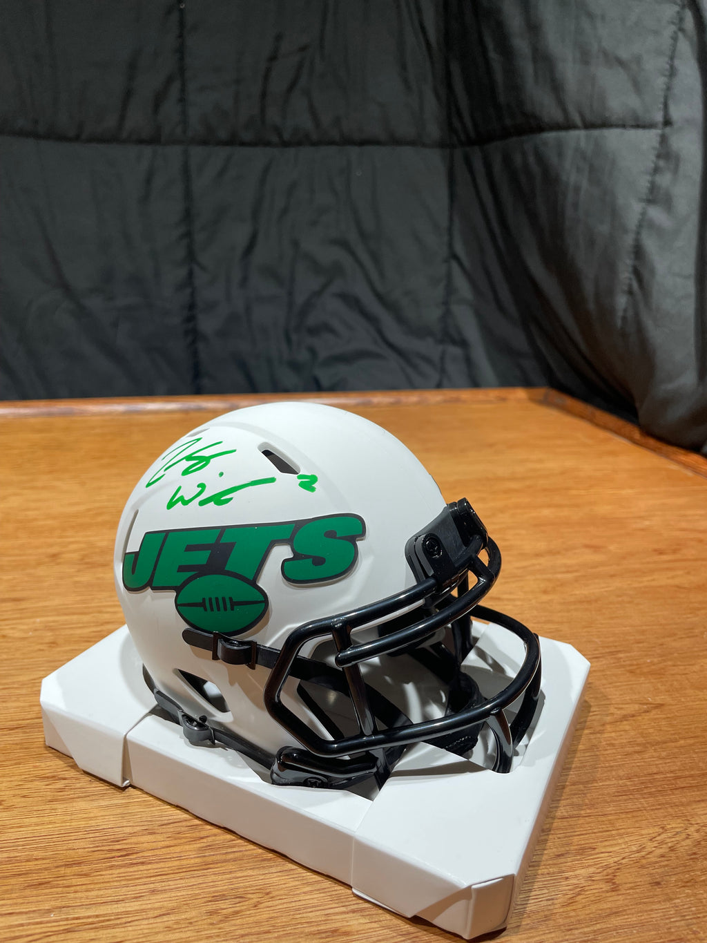Zach Wilson Autographed Jets Lunar Eclipse Mini Helmet- Beckett Hologram