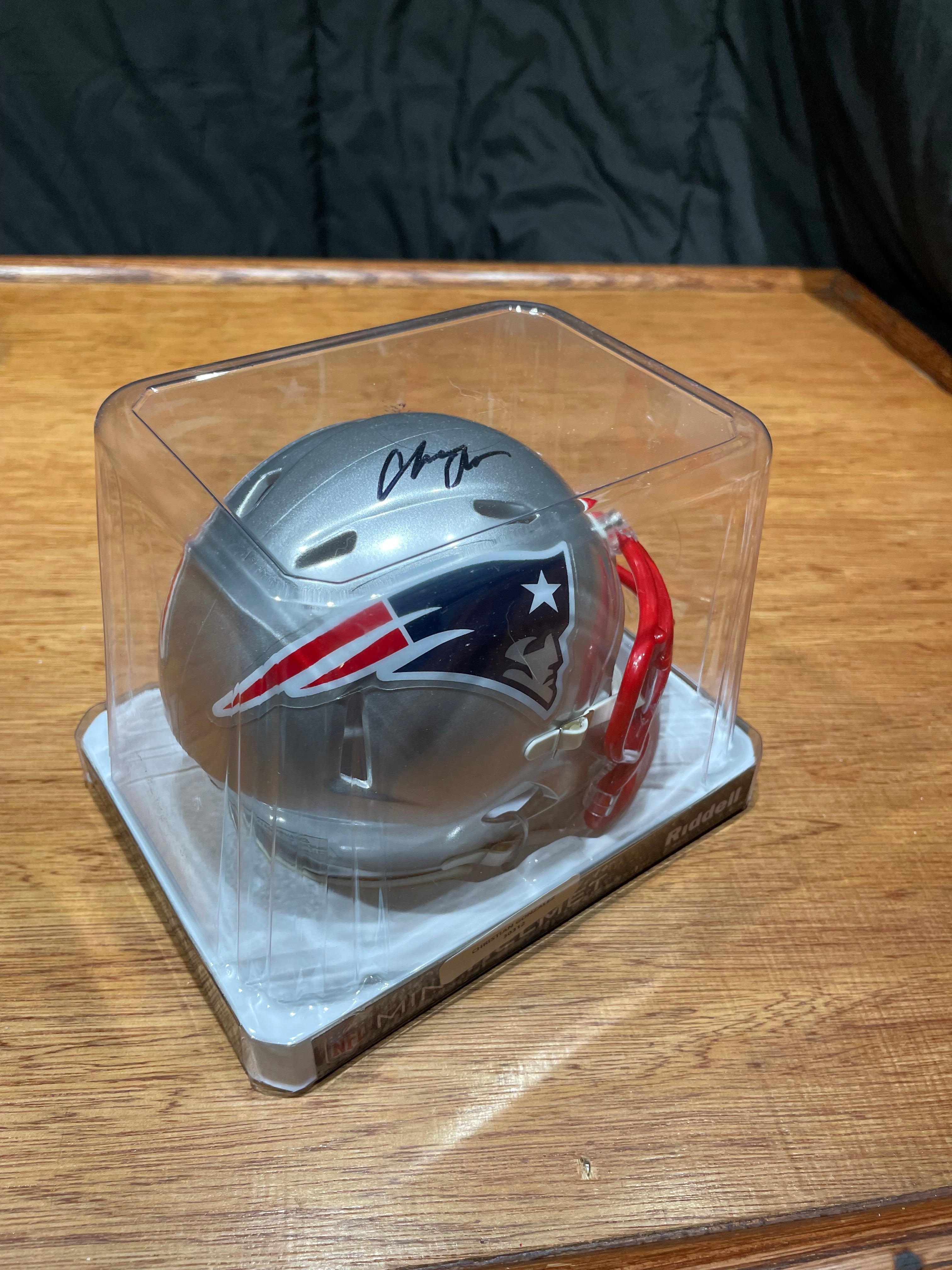 Christian Gonzalez Autographed Patriots Mini Helmet- Beckett Hologram