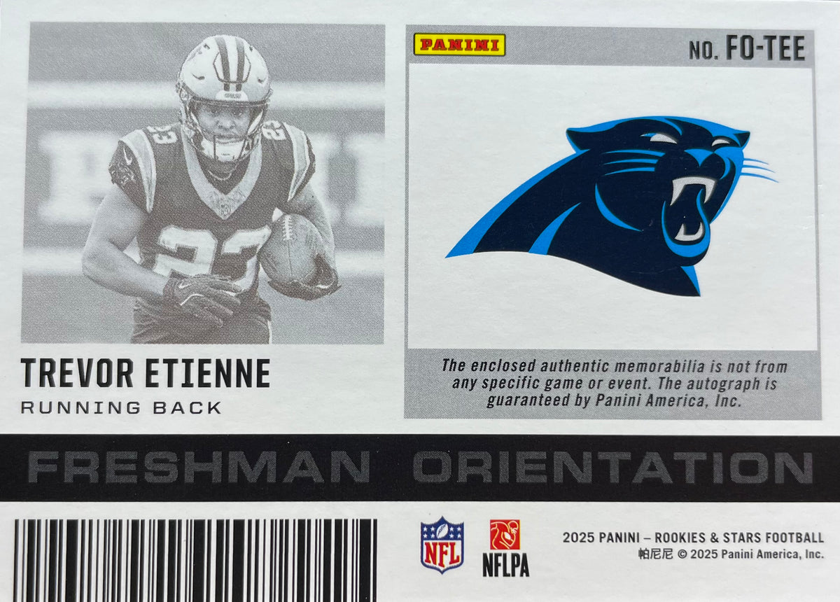 Trevor Etienne Autographed 2025 Panini Rookies and Stars - Player Worn Patch - Numbered 32/99