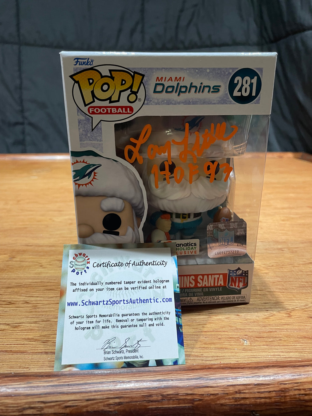 Larry Little Autographed Miami Dolphins Funko Pop- Schwartz Hologram and Certificate of Authenticity