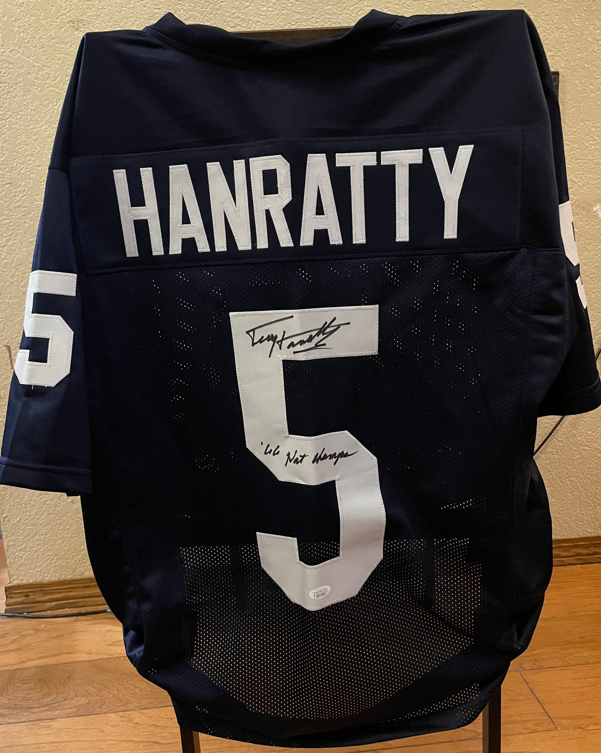 Terry Hanratty Autographed Notre Dame Custom Jersey - Inscribed “66 Nat Champs” - JSA Certified