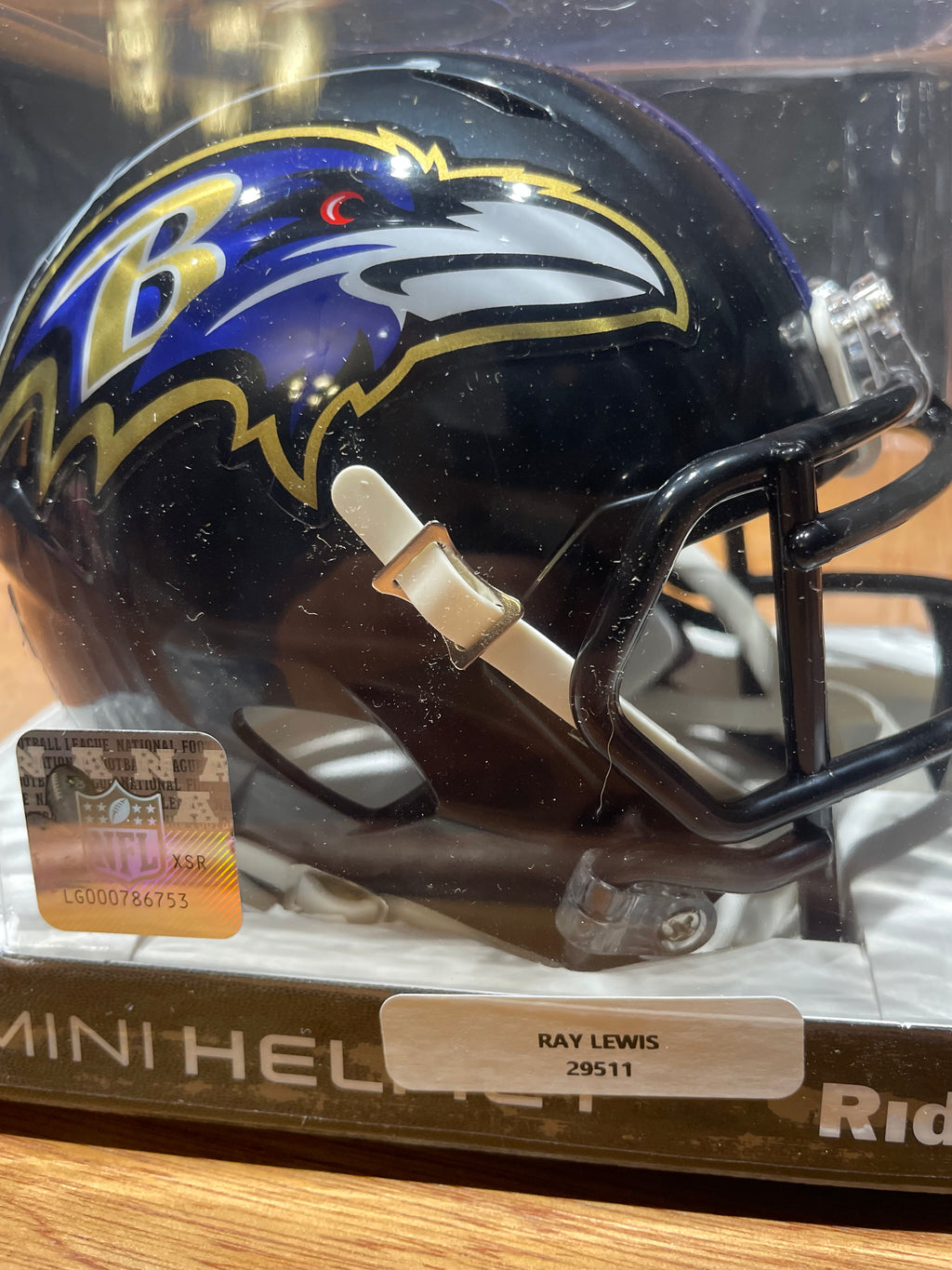 Ray Lewis Autographed Ravens Mini Helmet- Beckett Hologram