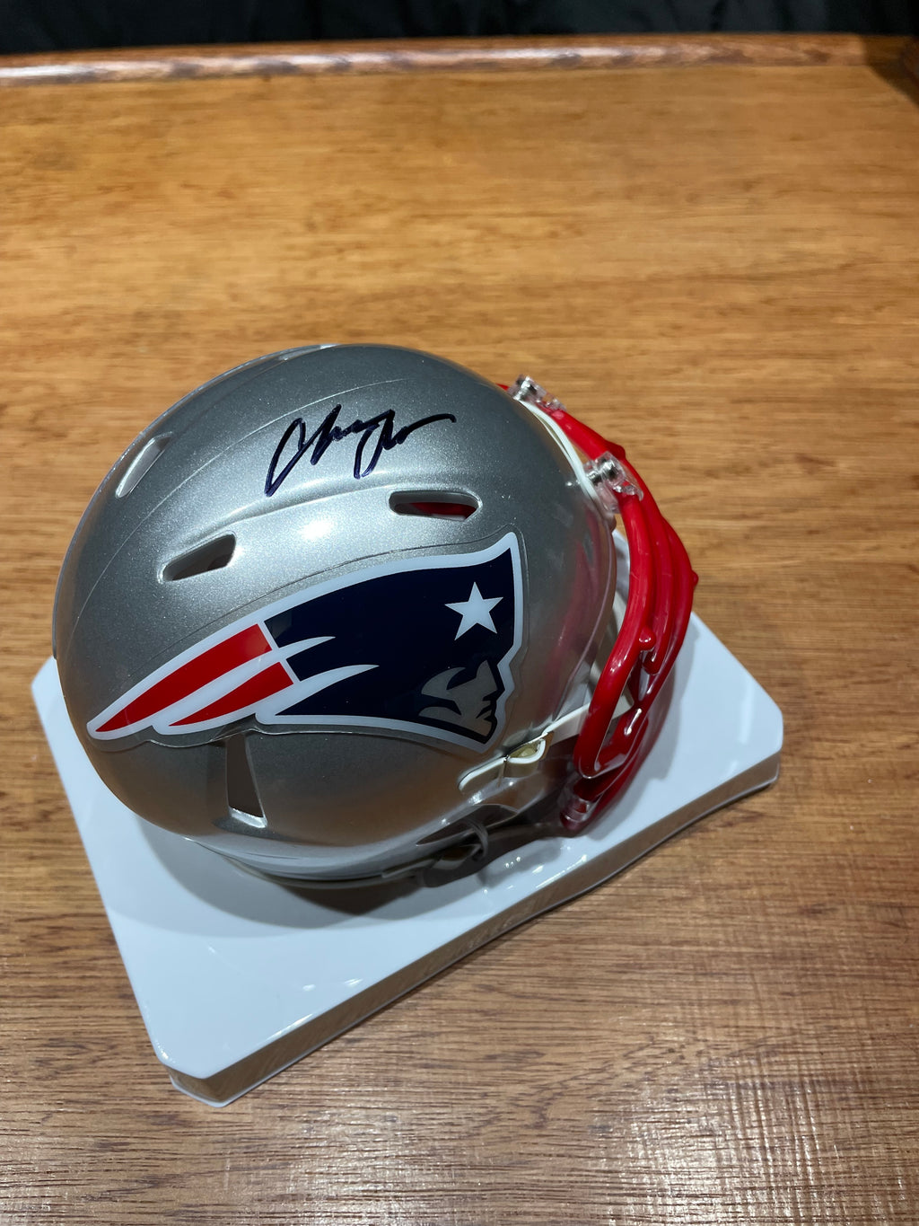 Christian Gonzalez Autographed Patriots Mini Helmet- Beckett Hologram